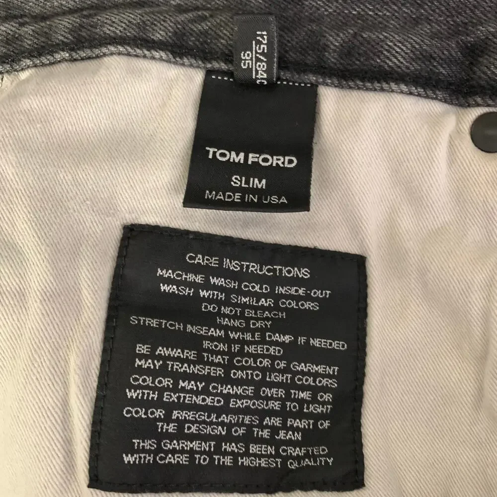 TOM FORD Size 32 Grey Black Wash Selvedge Denim Button Fly Jeans